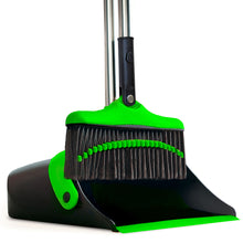 Load image into Gallery viewer, Broom and Dustpan Set with Long Handle - Kitchen Brooms and Stand Up Dust Pan Magic Combo Set for Home - Lobby Broom with Rotation Head and Standing Dustpan for Floor Cleaning Green