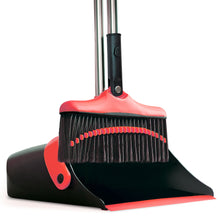 Load image into Gallery viewer, Broom and Dustpan Set with Long Handle - Kitchen Brooms and Stand Up Dust Pan Magic Combo Set for Home - Lobby Broom with Rotation Head and Standing Dustpan for Floor Cleaning Red