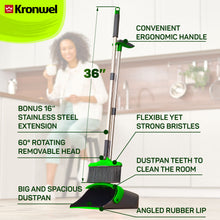 Load image into Gallery viewer, Broom and Dustpan Set with Long Handle - Kitchen Brooms and Stand Up Dust Pan Magic Combo Set for Home - Lobby Broom with Rotation Head and Standing Dustpan for Floor Cleaning Green