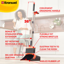 Load image into Gallery viewer, Broom and Dustpan Set with Long Handle - Kitchen Brooms and Stand Up Dust Pan Magic Combo Set for Home - Lobby Broom with Rotation Head and Standing Dustpan for Floor Cleaning Red